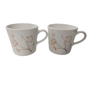 Vintage Corning Corelle Usa Cherry Blossom Set Of 2 Coffee Tea Cups Mugs 3" X 4"